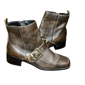 Mister Shoes Boots Womens 8.5 Brown Leather Buckle Zip Ankle Western Brazil
